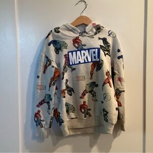 Marvel Light Gray Hoodie with Multicolor Character Prints